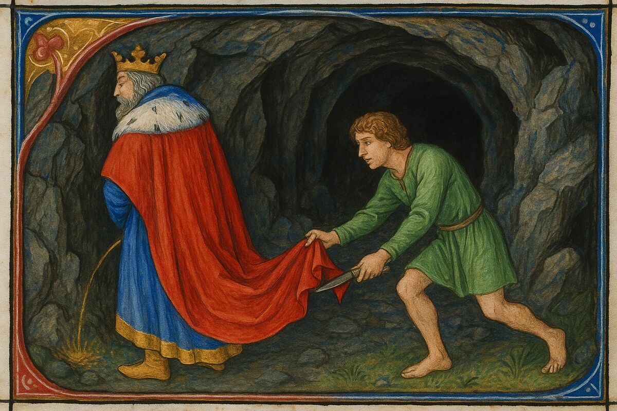 David coupe un pan du manteau de Saül