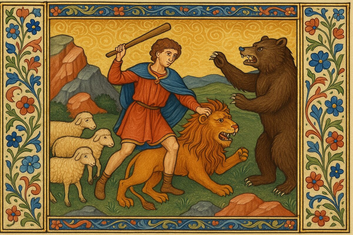 David défend son troupeau contre le lion et l’ours
